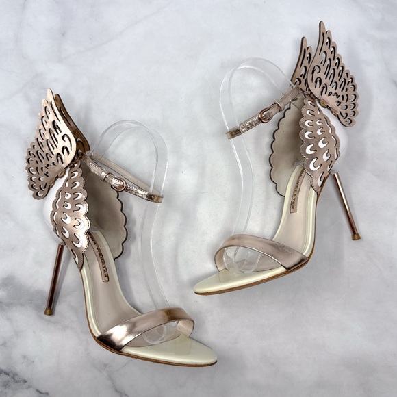Sophia Webster Shoes - Sophia Webster Evangeline Butterfly Angel Wing Rose Gold Leather Sandal Heels 37
